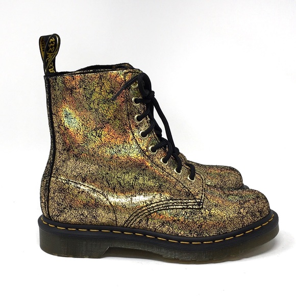 🔴SOLD Dr. Martens 1460 Pascal Gold Iridescent Crackle Metallic Leather Boots, - Picture 4 of 13